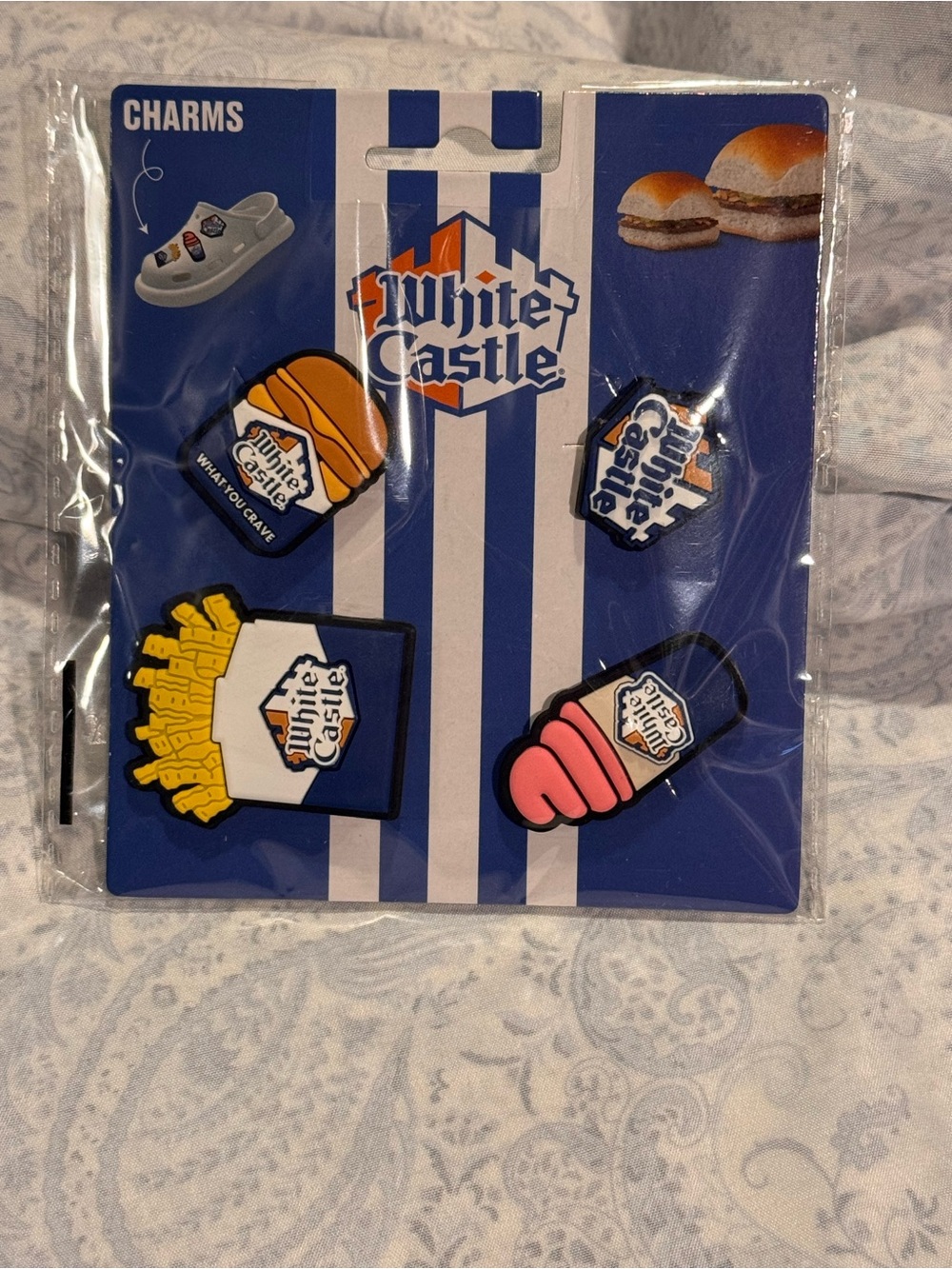 White Castle Food & Drink Shoe Charm Set Hamburger Fries Ice Cream Plastic